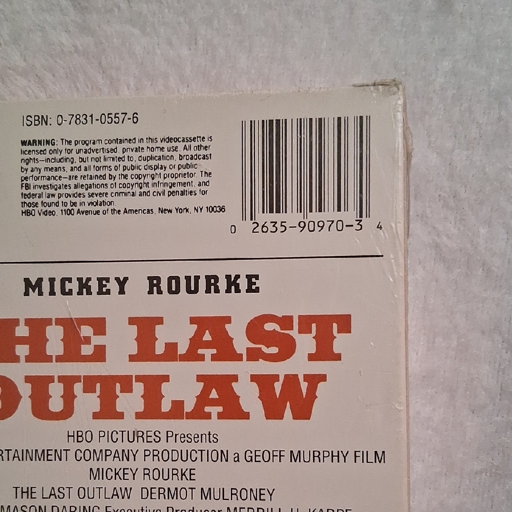 SEALED VHS. Mickey Rourke In, THE LAST OUTLAW. - Picture 2 of 6